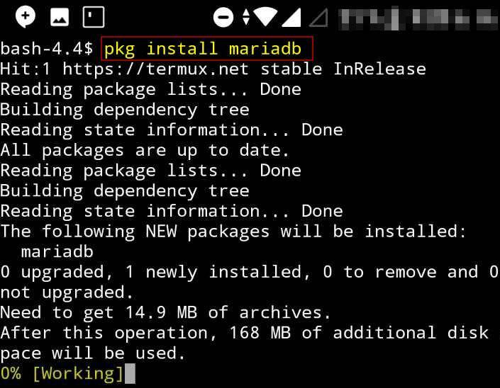 1 - Instalar el paquete de mariadb en Android usando termux