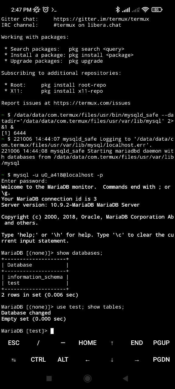 Iniciando MySQL y entrando al gestor desde Android