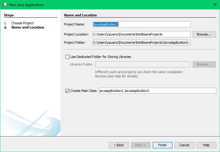Ventana para crear nuevo proyecto de Java con NetBeans