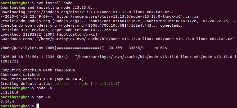 Instalar node y npm en Ubuntu. Comprobar versiones