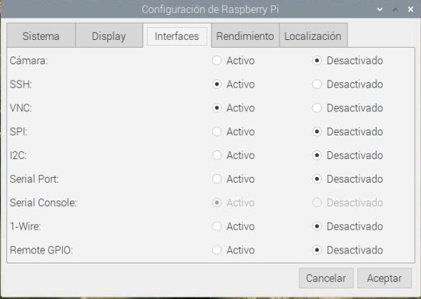 Activar SSH y VNC en Raspbian