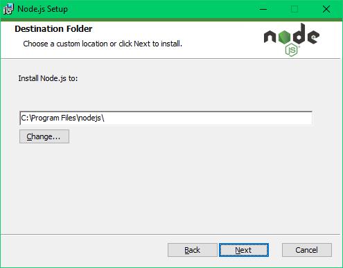 Ruta de instalación de Node