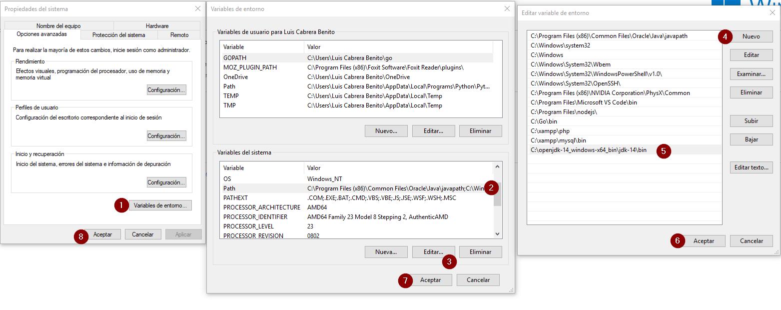Agregar openjdk a path de Windows