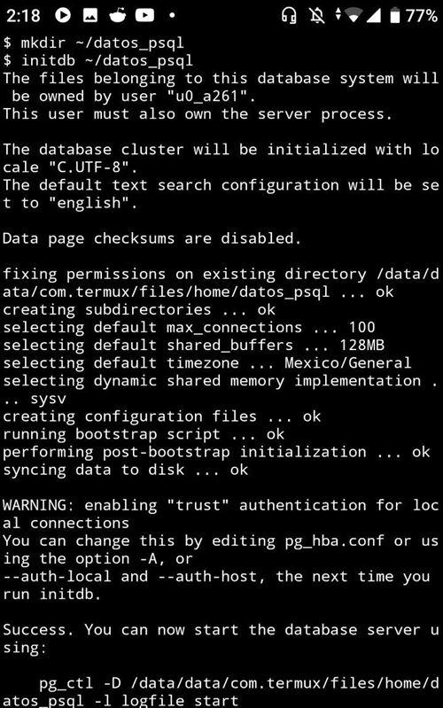 Iniciar base de datos PostgreSQL en Android sobre termux