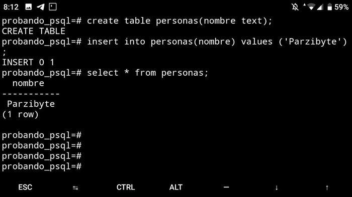 Probando consultas en PostgreSQL sobre Android usando Termux