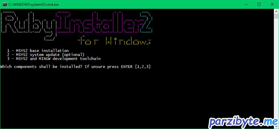 Instalación de Ruby 6 - Instalar MSYS2, seleccionar 3 componentes