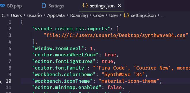 Configuraciones de CSS cargado