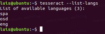 Idiomas soportados por tesseract ocr en Ubuntu