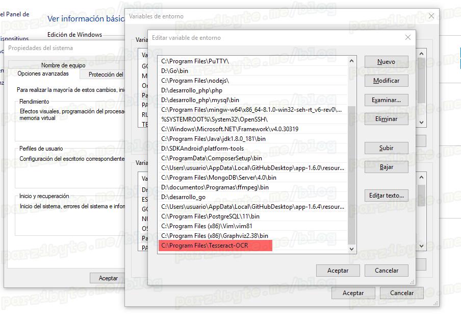 5 - Agregar binario de tesseract a PATH de Windows