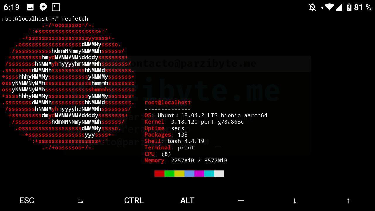 Neofetch de Ubuntu 18 en Android