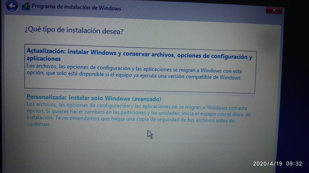 Instalación de Windows personalizada