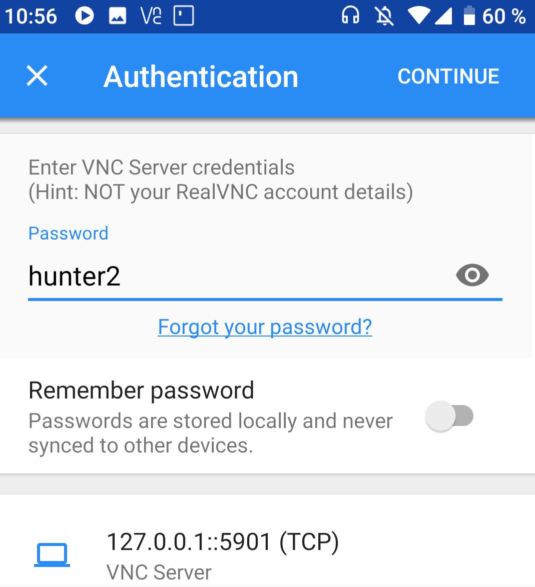 Ingresar contraseña de servidor VNC