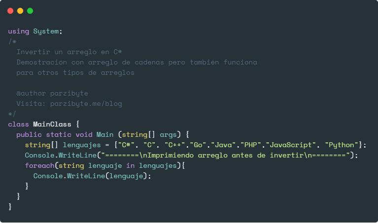 Invertir arreglo en C#