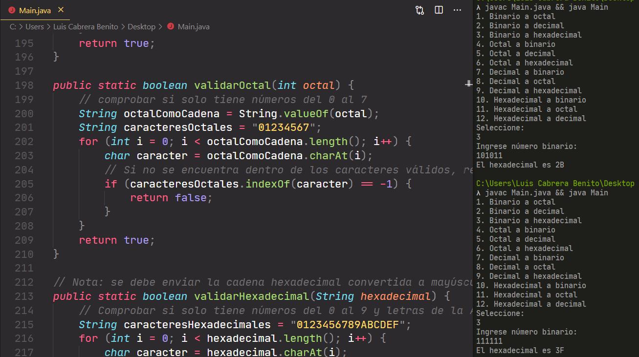 Conversor de números en Java - Binario, octal, decimal y hexadecimal