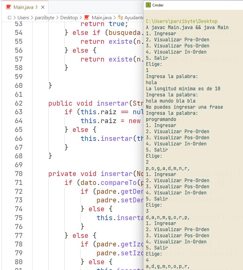 Programación Java - Ingresar palabra letra por letra en Árbol binario