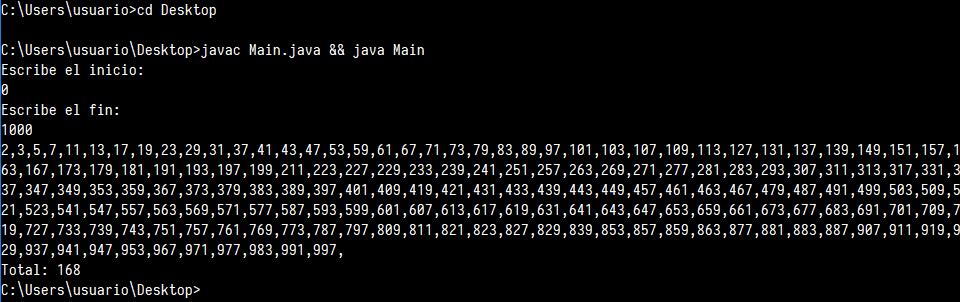 Números primos desde el 0 hasta el 1000 usando Java