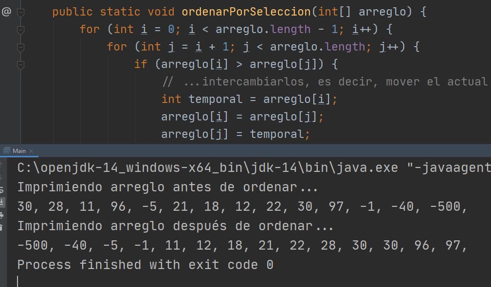 Ordenamiento por selección en Java