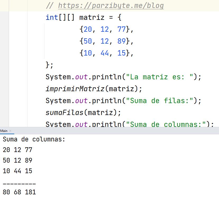 Suma de columnas de matriz en Java
