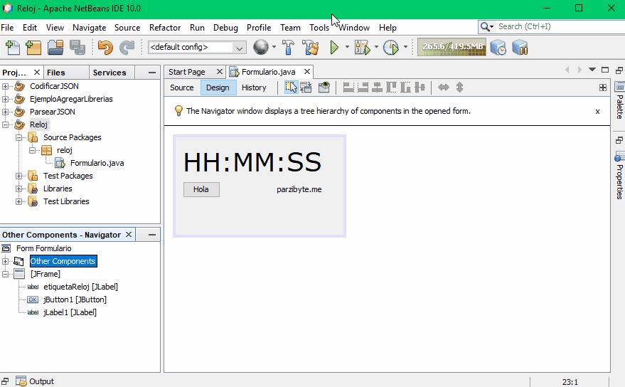 Reloj en formulario con Swing y Java