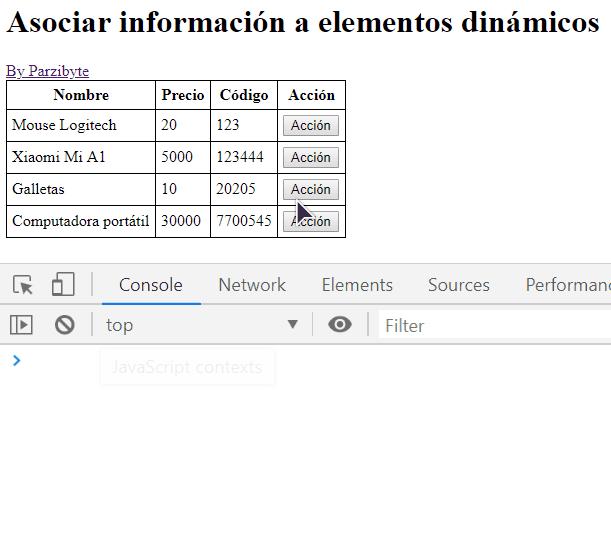Demostración de click del botón al agregar información con los atributos data