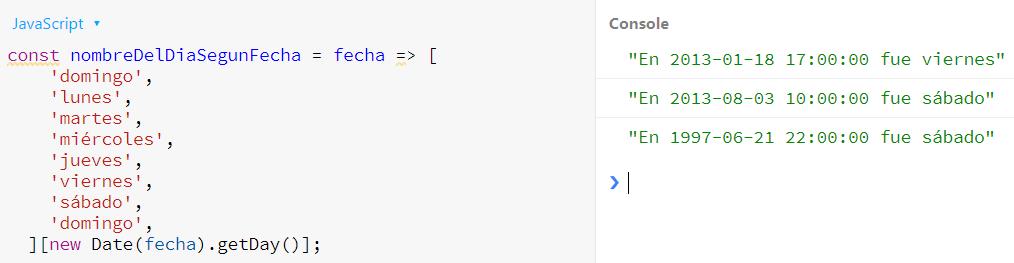 Nombre del día de la semana según fecha en JavaScript