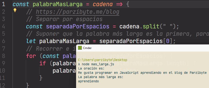 Palabra más larga de una cadena en JavaScript