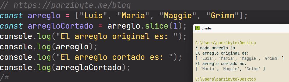 Extraer porción de arreglo en JavaScript (cortar array con slice)