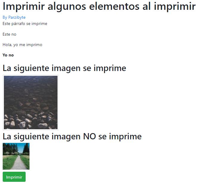 Vista antes de imprimir ocultando elementos con JS y CSS