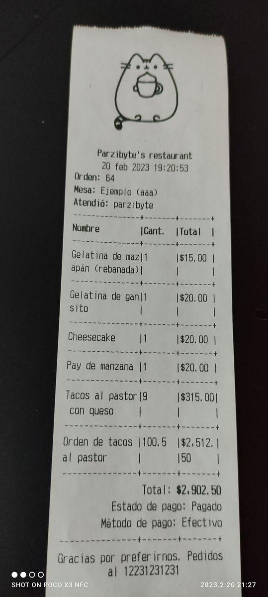 Datos formateados como tabla en ticket en impresora térmica