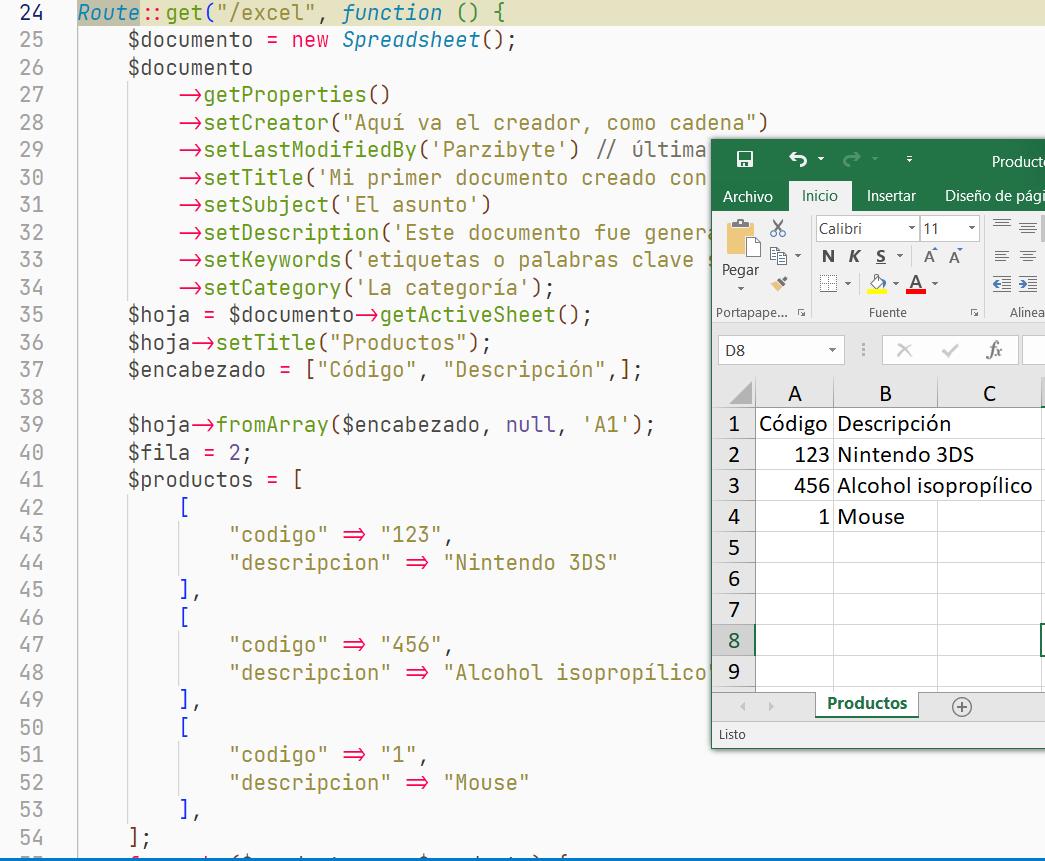Archivo de Excel creado con Laravel, PHP y PhpSpreadsheet