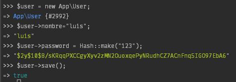 Laravel y tinker - Usuario creado manualmente