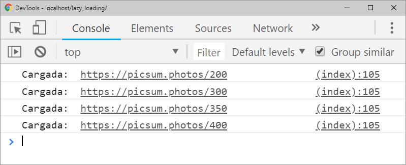 Informe de imagen cargada con Lazy Loading