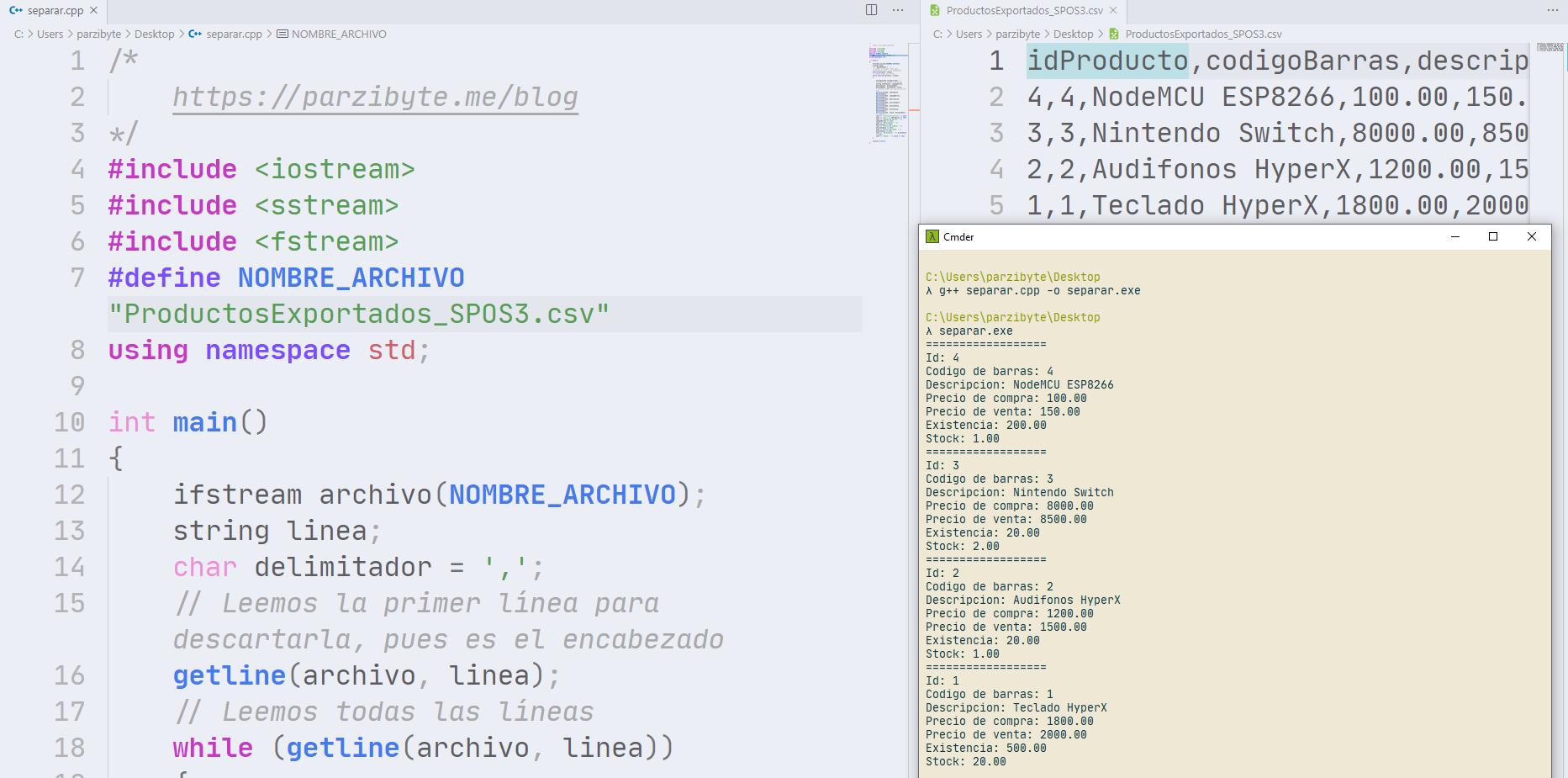 Leer y extraer valores de CSV con C++