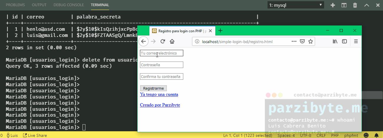 Login en PHP con MySQL y sesiones