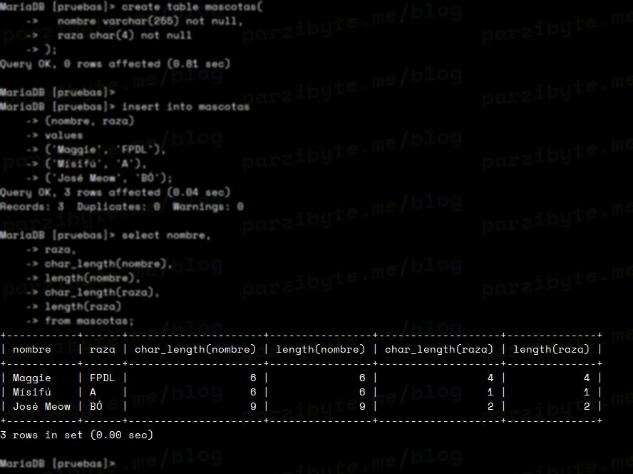 Longitud de cadenas en MySQL con LENGTH y CHAR\_LENGTH