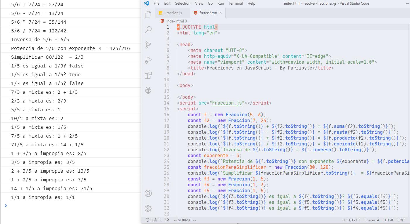 Manejo de fracciones con JavaScript - Resolver operaciones