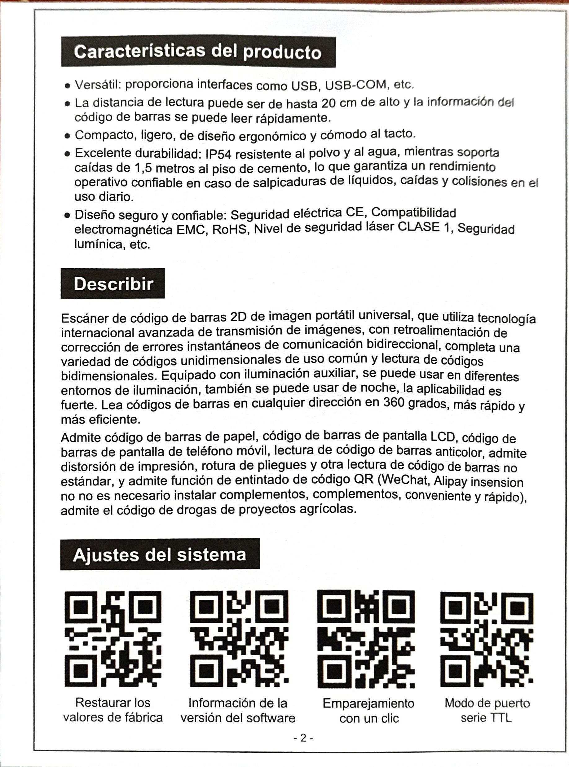 Manual escáner código de barras E307 página 2