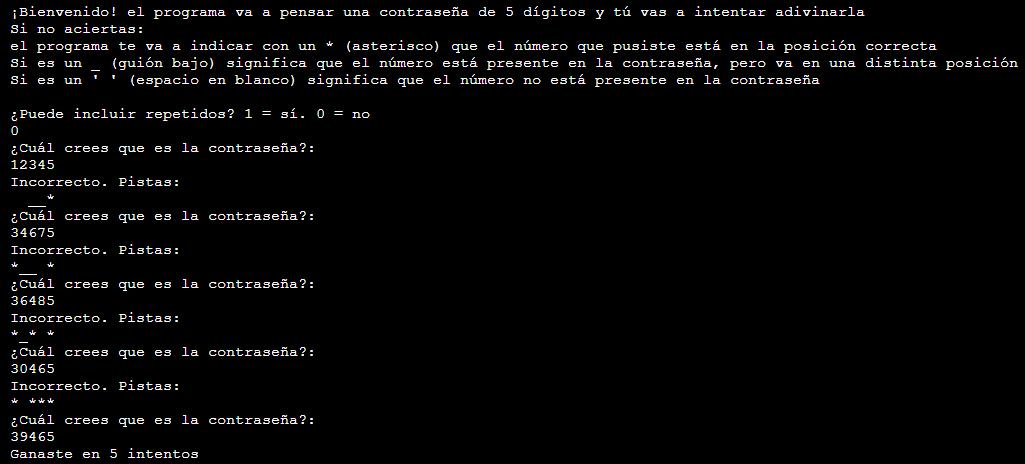 Mastermind en Java - Ejecución del juego por consola