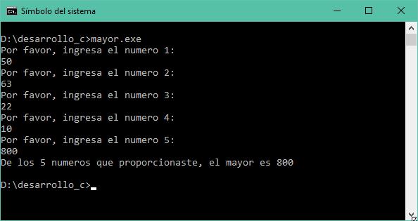 Mayor de 5 números en C