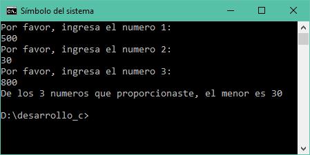 Menor de 3 números en C