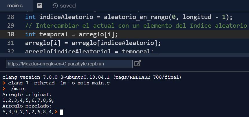 Mezclar arreglo en C