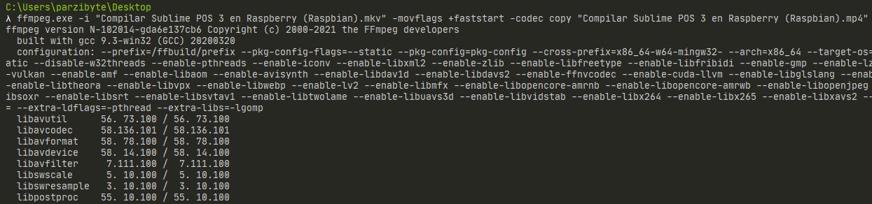 Convertir MKV a MP4 con ffmpeg