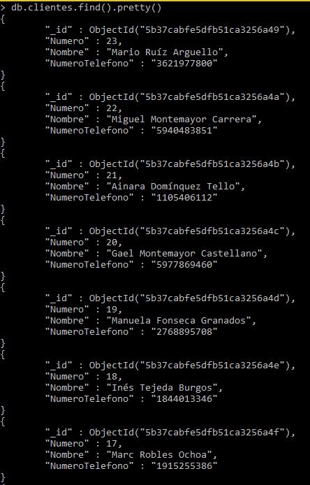 Colección de clientes en MongoDB