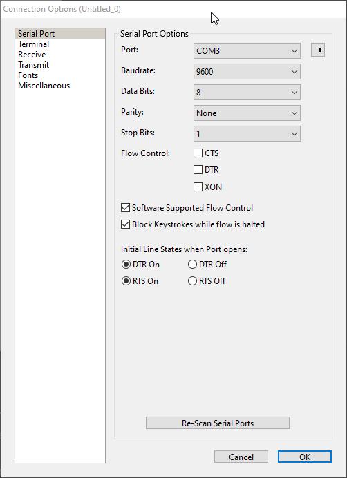 Configurar conexión a Serial de Arduino desde CoolTerm