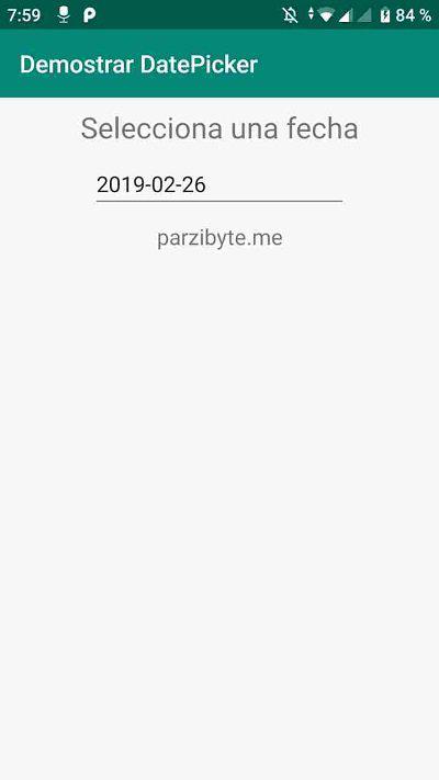 Ventana principal de DatePicker en Android