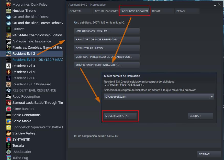 Cambiar ubicación de juego en Steam