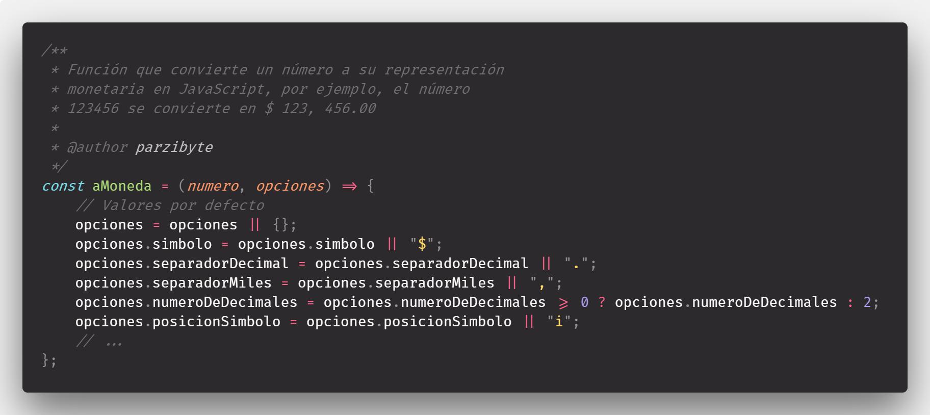 Convertir número a representación monetaria en JavaScript