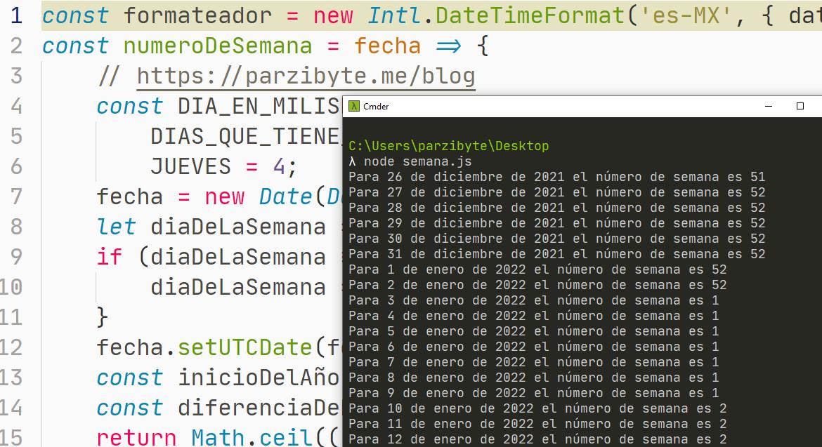 Número de semana con JavaScript a partir de una fecha