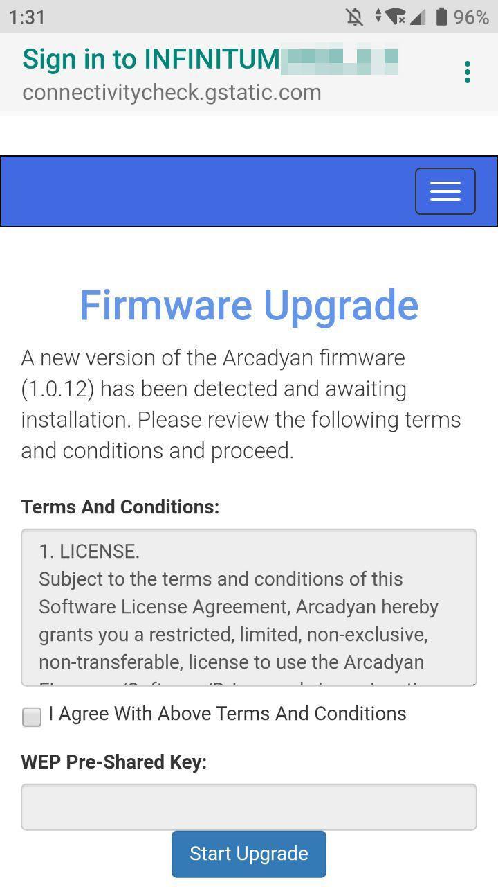 Actualización de firmware - Phishing para conseguir clave wifi